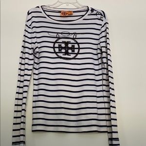 Tory Burch Striped Long Sleeve Pima Cotton Tee M
